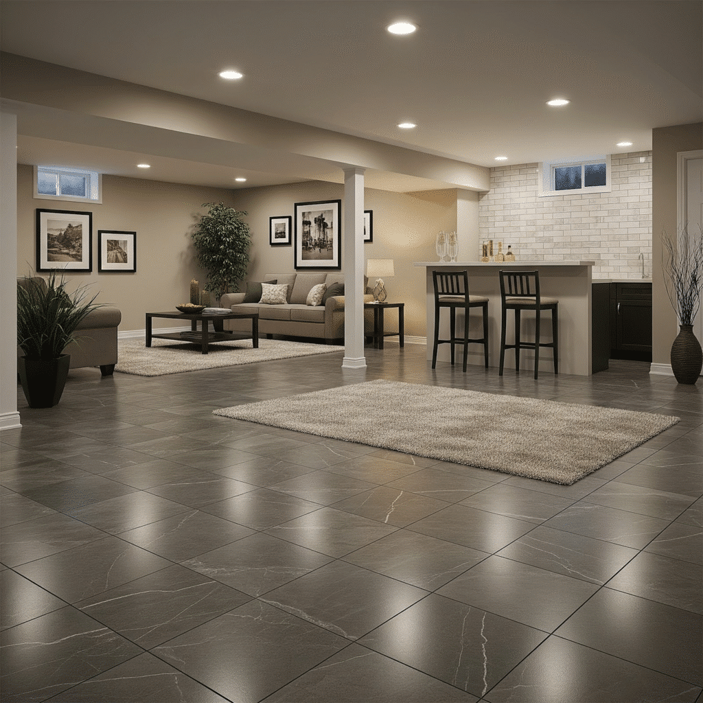 Porcelain tile basement
