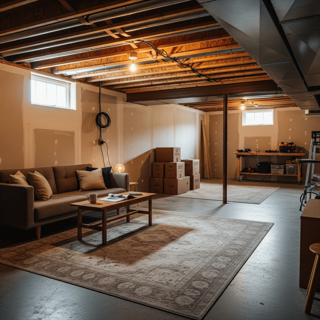 Partially finished basement in Georgia. 