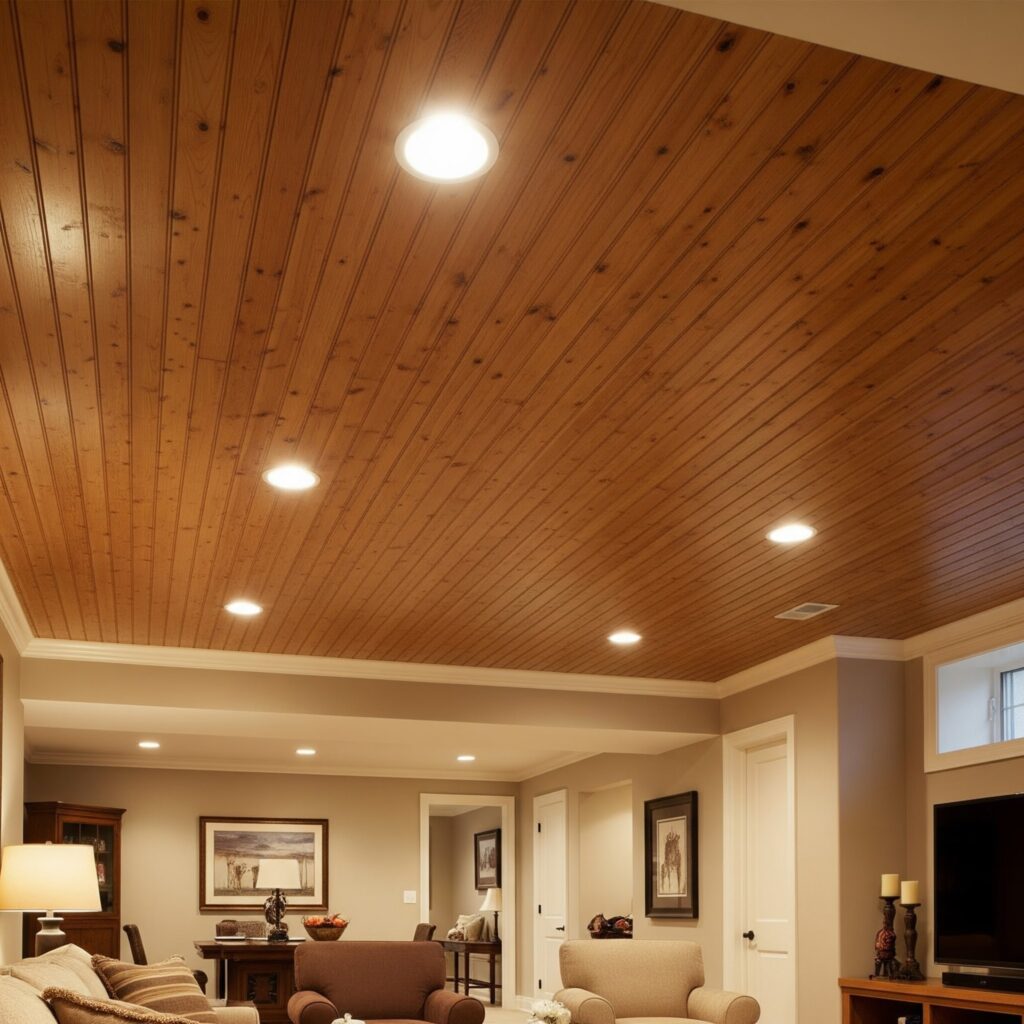 Best Basement Ceiling Design Ideas for Atlanta Homeowners 6 Basement Ceiling with Wood Plank/Beadboard