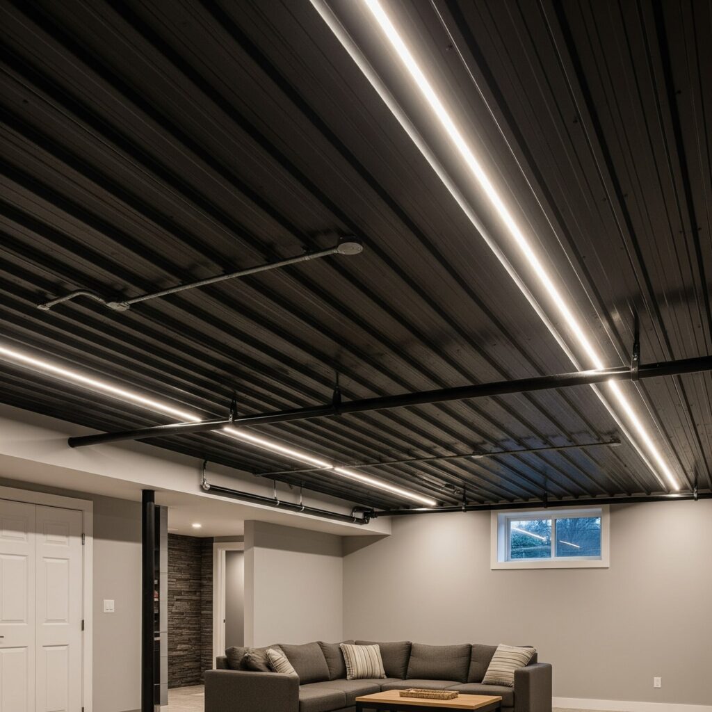 Best Basement Ceiling Design Ideas for Atlanta Homeowners 7 Basement Ceiling with Metal Ceiling Systems