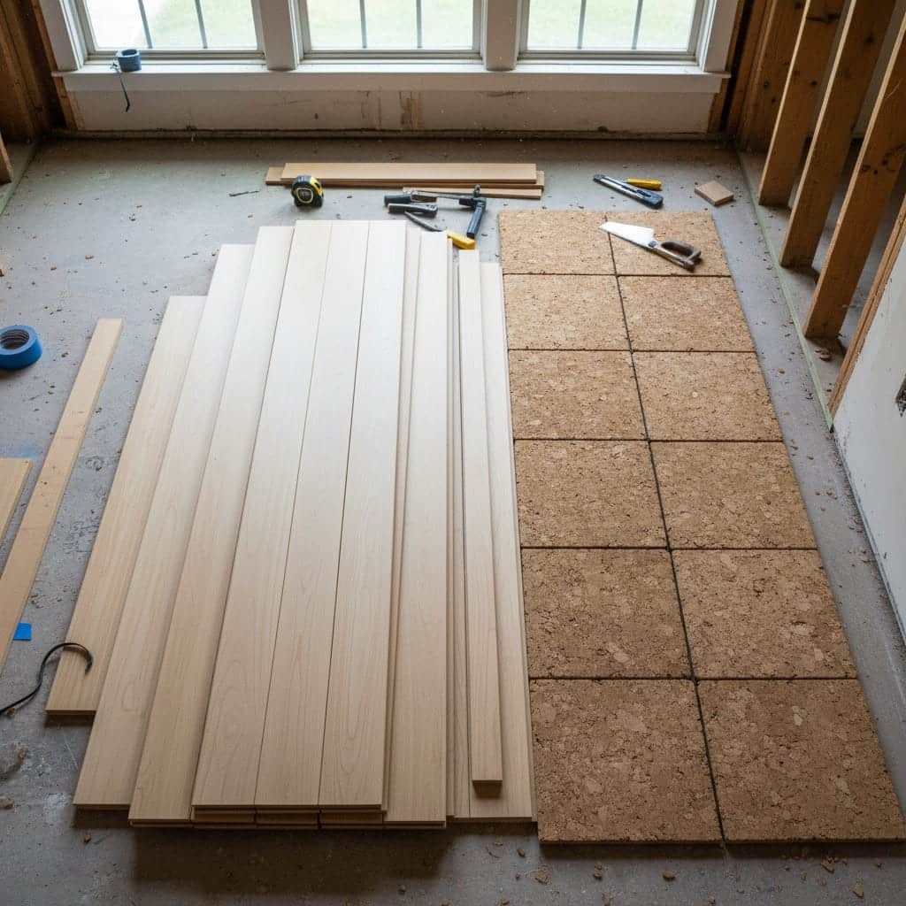 Best Sustainable Building Materials for Atlanta Home Remodeling 1 Bamboo flooring and cork tiles displayed during sustainable building material selection for Atlanta home