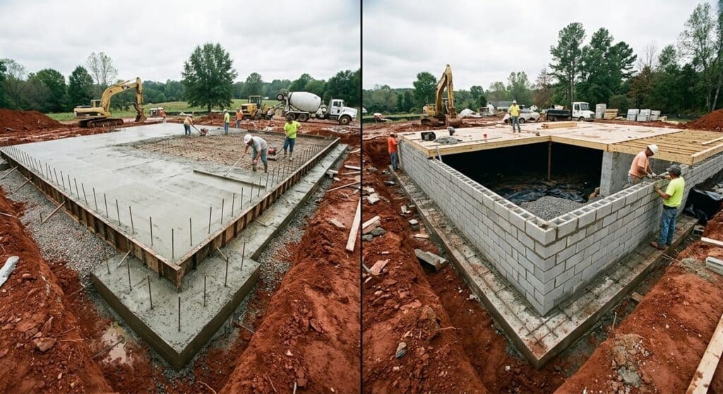 Monolithic Slab vs Stem Wall Foundation Systems: Metro Atlanta Cost Comparison & Selection Guide 3 Foundation type comparison showing monolithic slab and stem wall construction methods side by side