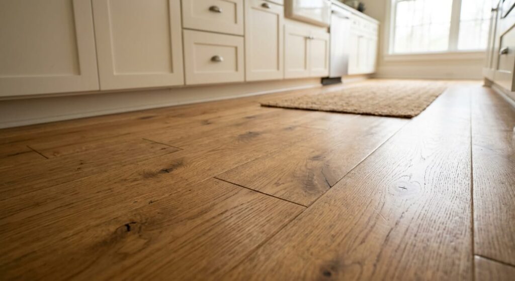The Best Kitchen Flooring for Georgia Homes: What Actually Holds Up in Atlanta's Climate 4 Engineered hardwood kitchen flooring with warm wood grain tones installed in a sunlit Atlanta-area home kitchen